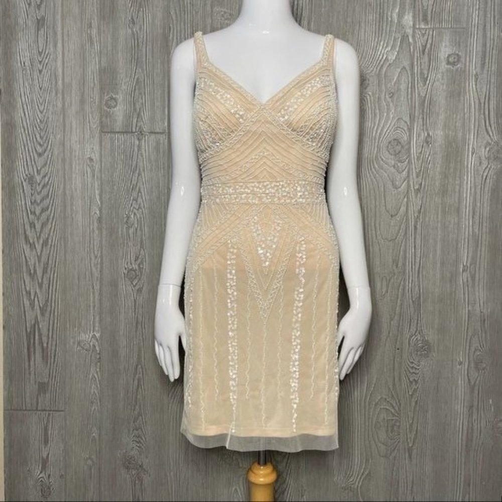 Bebe 1920 inspired beaded & sequin sheath body con flapper style dress size 4